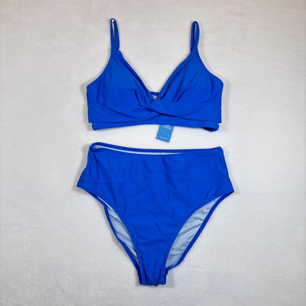NWT Cupshe Royal Blue High Waisted Bikini Set Bottoms Size‎ Medium